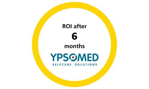 Grey circle with key figure and Ypsomed logo: Ypsomed achieves ROI after six months.