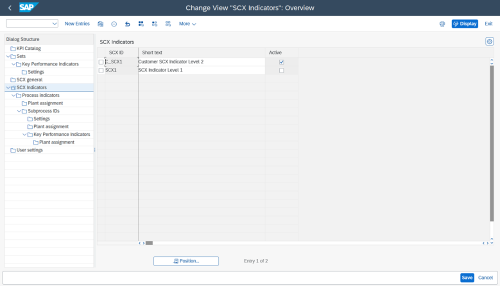 Screenshot showing the view where the customer-specific SCX indicator is configured.