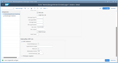 Screenshot: Datenaufbau von MRP Live