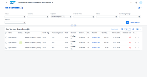 Screenshot: Vendor downtimes – forward-looking procurement