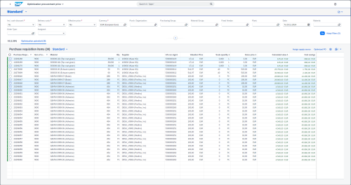 Screenshot: Fiori app optimisation procurement price