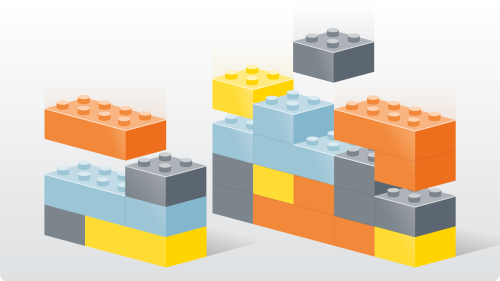 Composite, differently colored building stones for graphical representation of programming templates.